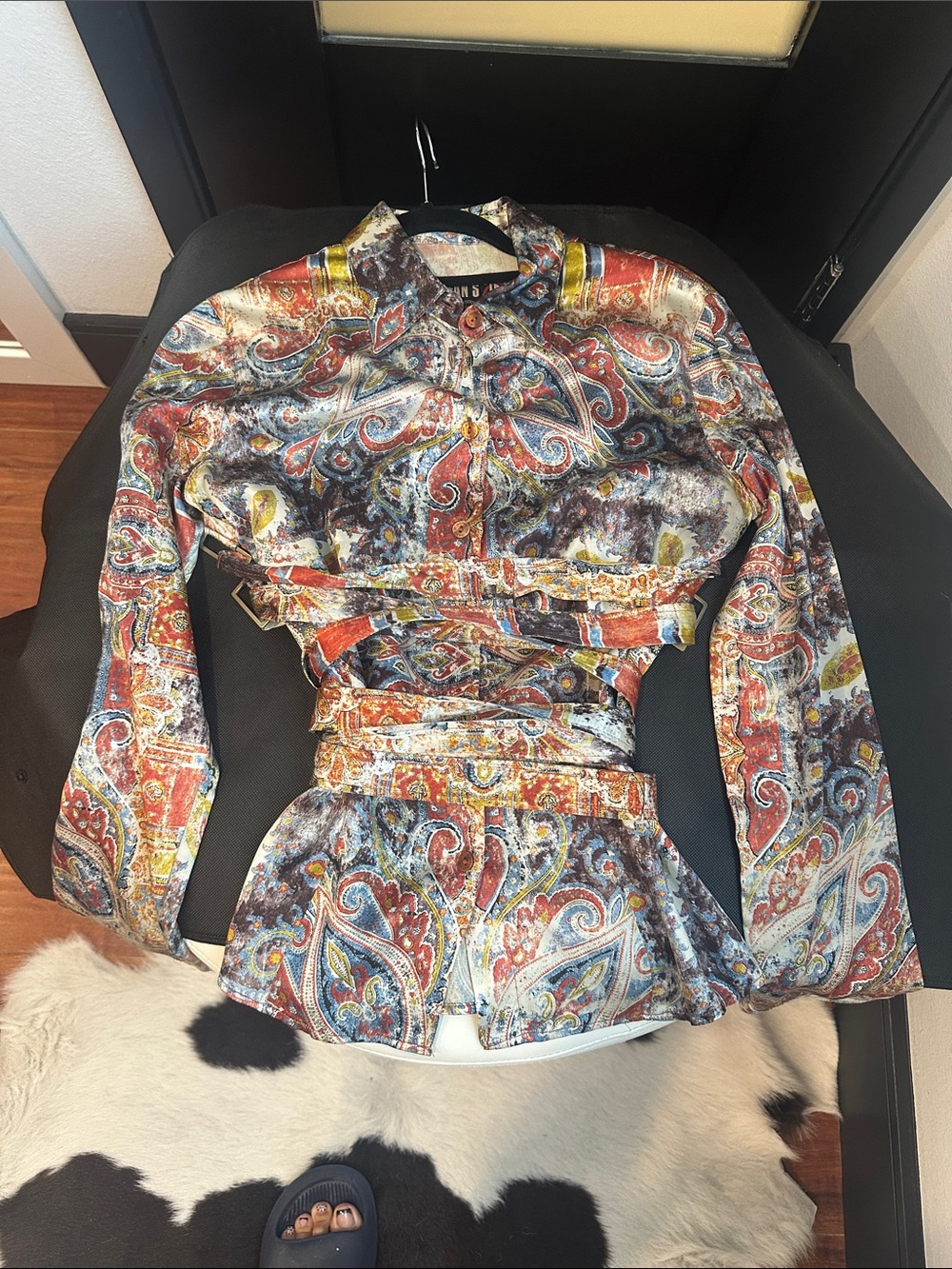 Vintage JPG Jeans Jean Paul Gaultier Paisley Belted Shirt Size 8